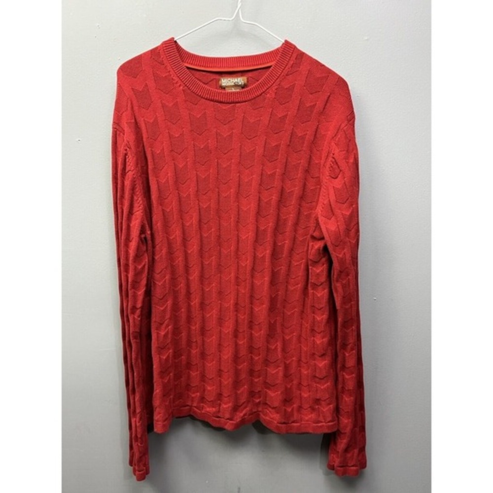 Michael Kors Sweater Mens Large Crew Neck Knit Pullover Red Classic Casual